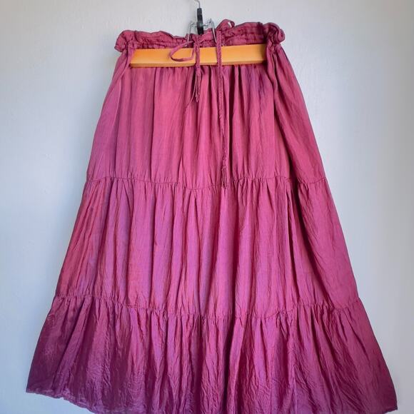 Vintage Tiered Maxi Skirt Urban Rayon Rouge Crinkle Semi Sheer Boho Peasant Sz S - Picture 6 of 9